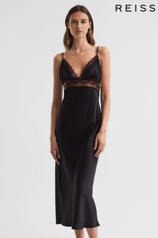 Reiss Black Maison Essentiele Silk Lace Midi Dress (N29884) | 437 €