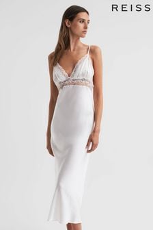 Reiss Optic White Maison Essentiele Silk Lace Midi Dress (N29885) | 437 €