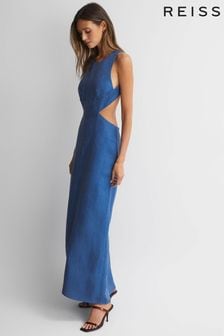 Reiss Sapphire Blue Miramar Bondi Born Linen Maxi Dress (N29886) | AED2,640