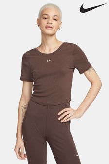 Nike Brown Chill Knits Mini Ribbed Short Sleeve Top (N29946) | kr820