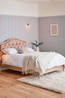 Plush Chenille Rose Pink Rose Wood Upholstered Bed Frame (N29959) | €900 - €1,025