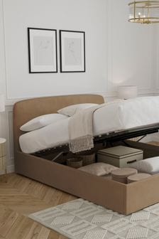 Plush Chenille Mid Natural Matson Upholstered Ottoman Storage Bed Frame (N29984) | €775 - €900