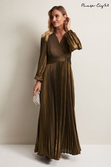 Phase Eight Brown/Gold Adrianna Foil Pleated Maxi Dress (N30070) | 1,727 QAR