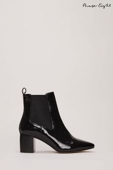 Phase Eight Black Leather Patent Ankle Boots (N30077) | 950 SAR