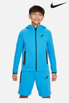 Jasnoniebieskie - Polarowa bluza z kapturem Nike Tech, zapinana na suwak (N30457) | 505 zł
