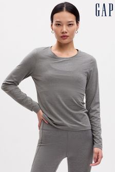 Gap Grey Fitted Ruched Long Sleeve Crew Neck Top (N30510) | LEI 179