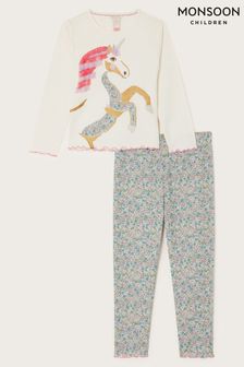 Monsoon Natural Unicorn Ditsy Print Pyjama Set (N30534) | €16 - €19