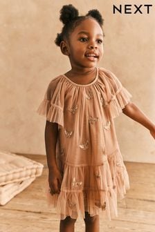 Нейтральный - Сетчатое платье с бабочкой (3 мес.-7 лет) (N30605) | €27 - €32