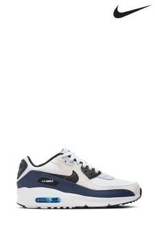 Nike White/Grey/Blue Air Max 90 Youth Trainers (N30624) | €158
