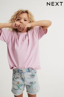 Mid Blue Floral Embroidery Denim Shorts (3-16yrs) (N30974) | NT$620 - NT$840