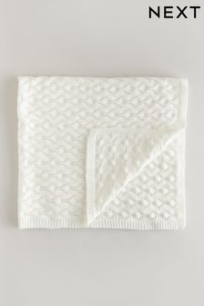White Knitted Pointelle Baby Blanket (N31026) | OMR8