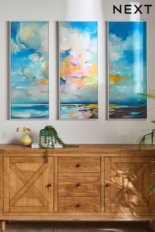 Set of 3 Multicolour Artist Scott Naismith Abstract Landscape Framed Canvas Wall Art