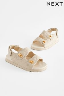 Neutral Cream Two Strap Quilted Sandals (N31124) | HK$227 - HK$288
