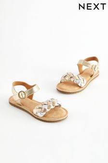 Gold Silver Metallic Leather Plaited Sandals (N31125) | €28 - €36