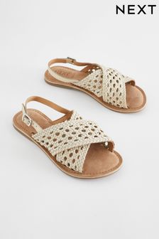 White Leather Cross Strap Sandals (N31130) | ₪ 92 - ₪ 122