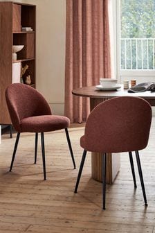 Set of 2 Casual Boucle Rust Brown Newman Black Leg Dining Chairs (N31146) | €285