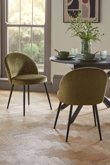 Set of 2 Plush Chenille Moss Green Newman Black Leg Dining Chairs (N31156) | €285