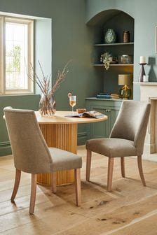 Set of 2 Soft Linen Look Light Natural Wolton Collection Luxe Light Wood Leg Dining Chairs (N31157) | €365