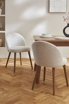 Set of 2 Casual Boucle Light Natural Newman Walnut Effect Leg Dining Chairs (N31159) | €285