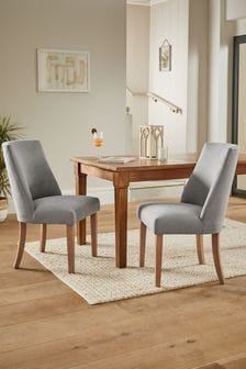 Set of 2 Soft Linen Look Mid Grey Wolton Collection Luxe Light Wood Leg Dining Chairs (N31165) | €365