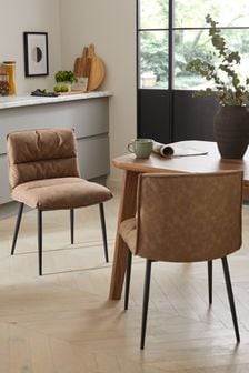 Set of 2 Caramel Brown Arona Faux Leather Archie Dining Chairs (N31168) | €285