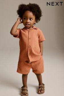 Rust Brown Short Sleeve Textured Shirt and Shorts Set (3mths-12yrs) (N31178) | KRW34,200 - KRW42,700