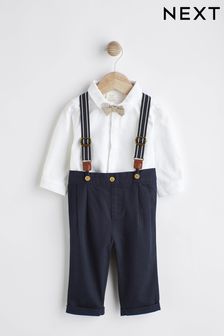 Navy Blue Baby Shirt, Trousers and Braces 3 Piece Set (0mths-2yrs) (N31190) | 119 QAR - 129 QAR