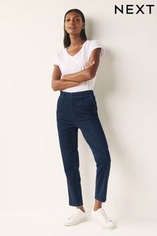 Denim albastru nuanţă închisă - Pantaloni conici cu cusături frontale Jerseu (N31299) | 190 LEI