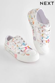 White Scribble Design Standard Fit (F) Star Lace-Up Trainers (N31306) | €31 - €41