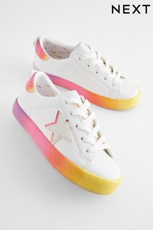 Pink/White Multi Wide Fit (G) Star Lace-Up Trainers (N31311) | HK$157 - HK$218