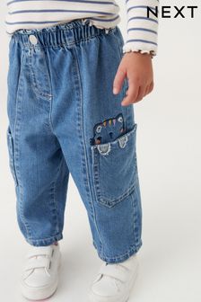 Mid Blue Denim Character Pocket Wide Leg Jeans (3mths-7yrs) (N31342) | AED77 - AED87