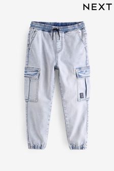 Bleach Blue Cargo Jeans With Elasticated Waist (3-16yrs) (N31360) | SGD 30 - SGD 39