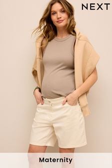 White Maternity Denim Boyfriend Shorts (N31366) | kr406