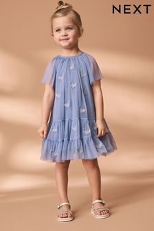 Blau - Kleid aus Netzstoff mit Schmetterlingsmuster (3 Monate bis 7 Jahre) (N31399) | 27 € - 33 €