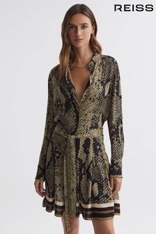 Reiss Brown Rory Snake Print Belted Mini Dress (N31483) | AED1,426
