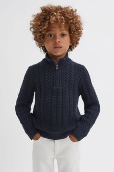 Mornarsko modra - Reiss pleten pulover ozkega kroja s polovično zadrgo Bantham (N31488) | €43