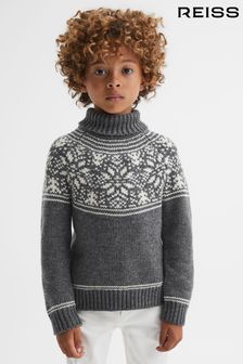 Reiss Charcoal Melange Abbotsford Junior Knitted Fair Isle Roll Neck Jumper (N31493) | €61