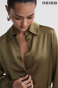 Reiss Khaki Hailey Silk Shirt (N31503) | HK$2,848