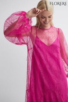 Ярко-розовый - Кружевное платье миди Florere (N31506) | €329