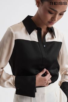 Reiss Black/Champagne Lorey Silk Colourblock Shirt (N31515) | OMR171