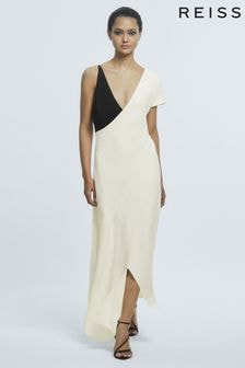 Reiss Black/White Frieda Colourblock Midi Dress (N31516) | $875