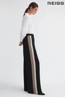 Reiss Black Poppie Petite Wide Leg Side Stripe Trousers (N31517) | 1,235 QAR