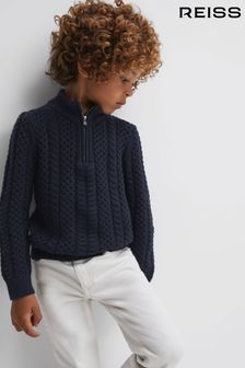 Bleumarin - Pulover tricotat cu fermoar pe jumătate Reiss Bantham Slim Fit (N31518) | 347 LEI