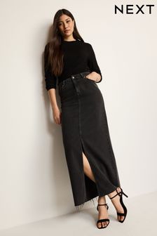 Black Denim Maxi Skirt (N31652) | 185 SAR