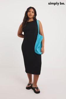 Czarna sukienka midi Simply Be z teksturowanego dżerseju (N31749) | 92 zł