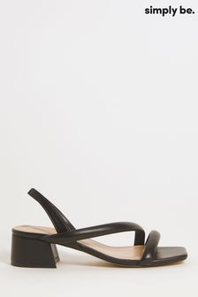 Simply Be Black Tubular Asymmetric Low Block Heel Sandals In Wide Fit (N31754) | €44