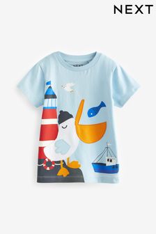 Blanco con pelícano - Camiseta de manga corta con aplique de personaje (3 meses a 7 años) (N31770) | 8 € - 11 €