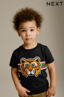 Black Appliqué Character Short Sleeve T-Shirt (3mths-7yrs) (N31772) | KRW12,800 - KRW17,100