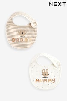 Белый с надписью "Mummy/Daddy" - Набор из 2 слюнявов для малышей (N31807) | €8