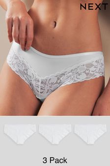 White Brazilian Floral Lace Knickers 3 Pack (N31815) | kr209